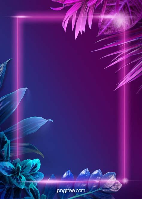 Neon Glowing Tropical Plant Box Light Blue Purple Fantasy Background
