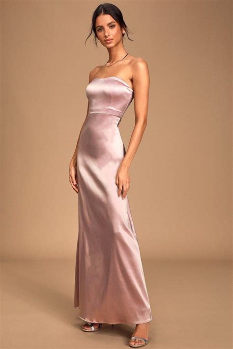 These Are The Nights Mauve Pink Satin Strapless Maxi Dress In 2020
