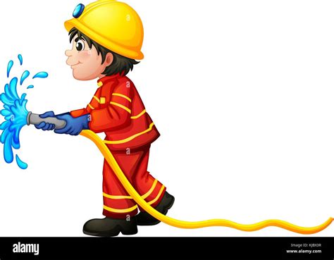 Illustration Of A Fireman Holding A Water Hose On A White Background Stock Vector Art
