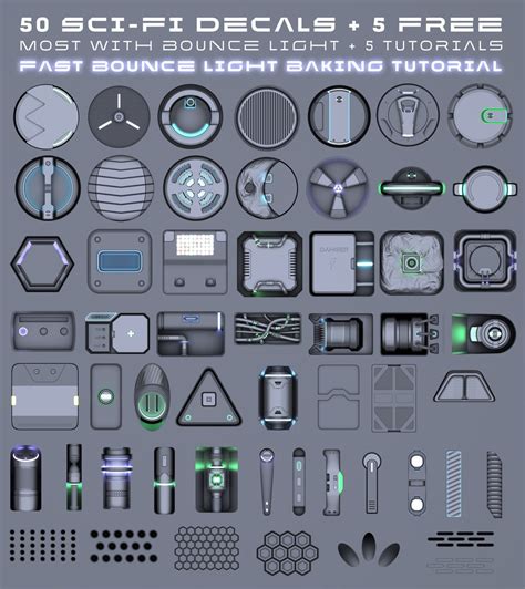 50 5free Sci Fi Decals Pack V20 With Bounce Light Decalmachine 26