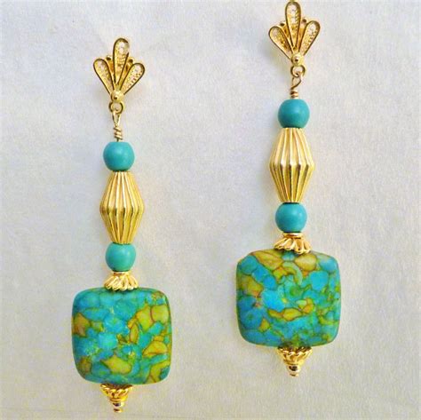 Turquoise And Bali 24K Gold Vermeil Earrings Vermeil Earrings Mosaic