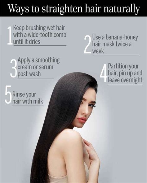 A Woman With Long Black Hair And Text Describing How To Straighten Her