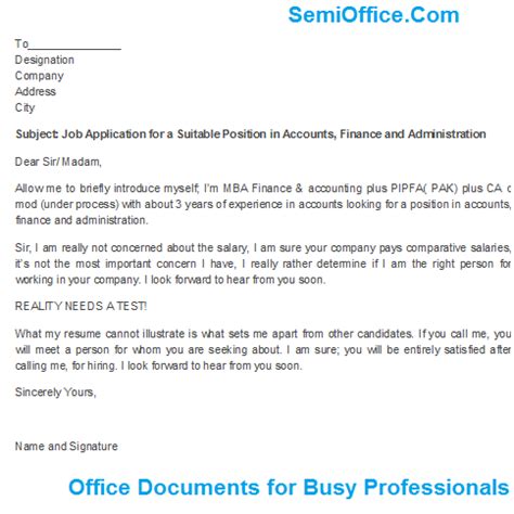 I believe that the working people don't really understand the unemployed. Job Application for a Suitable Position in Accounts ...