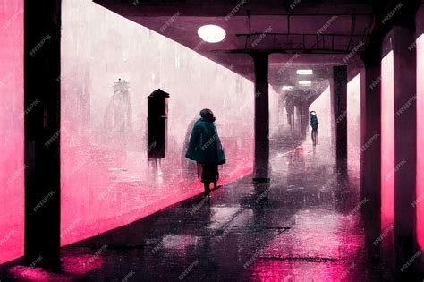 Premium Ai Image There Is A Woman Walking Down A Hallway With A Pink Umbrella Generative Ai