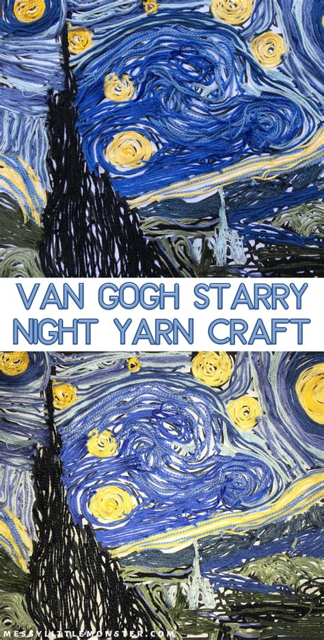 Van Gogh Starry Night Inspired Yarn Craft For Kids Printable Included