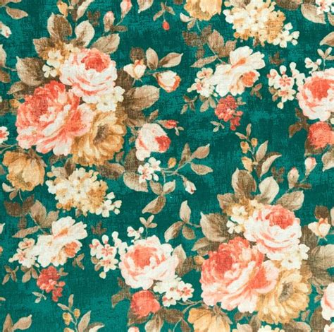 Teal Floral Velvet Upholstery Fabric Coral Teal Printed Etsy