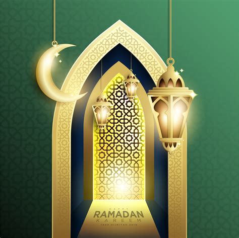 Ramadan Kareem Background With Hanging Fanoos Lantern And Crescent 339560