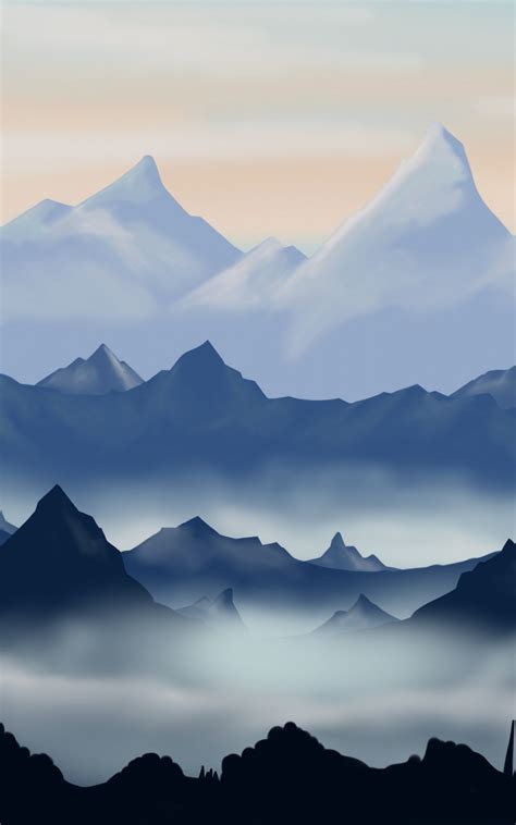 Download Wallpaper 800x1280 Mountains Digital Art Dawn Sunrise