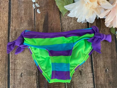 Girls Justice Bright Neon Purple Blue Green Stripe Swim Bottoms Sz 6