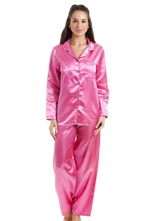 Pink Satin Full Length Pyjama Set Satin Pyjama Set Shirt Style Tops