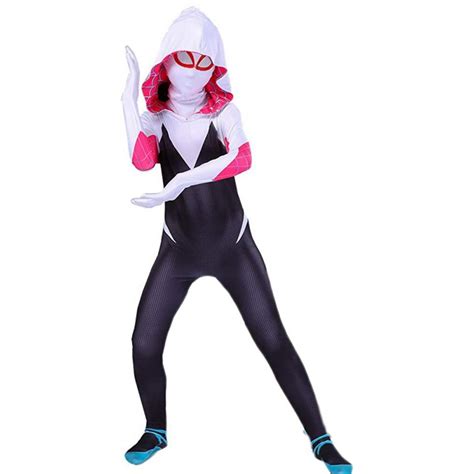 Girls Spider Gwen Costume Spider Man Suit Cosplay Onesie For Kids