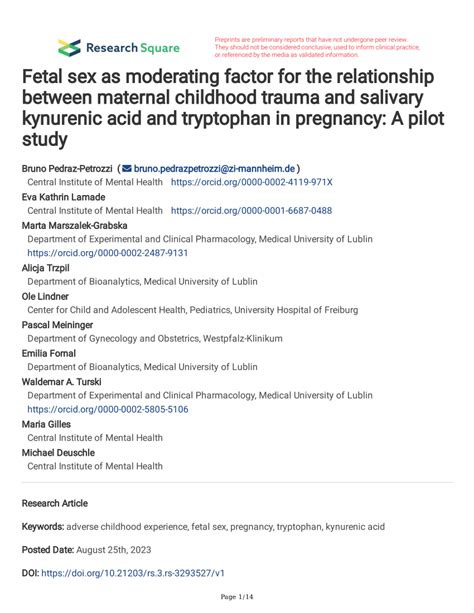 Pdf Fetal Sex As Moderating Factor For The Relationship Between