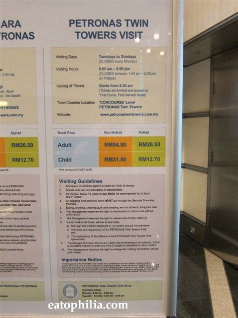Entrance fees price.the kuala lumpur tower (malay: Visiting Petronas Twin Tower, Kuala Lumpur - Eatophilia