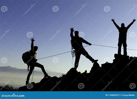 Climbers With Rope On Mountain Range Stock Photo Image Of Hiker