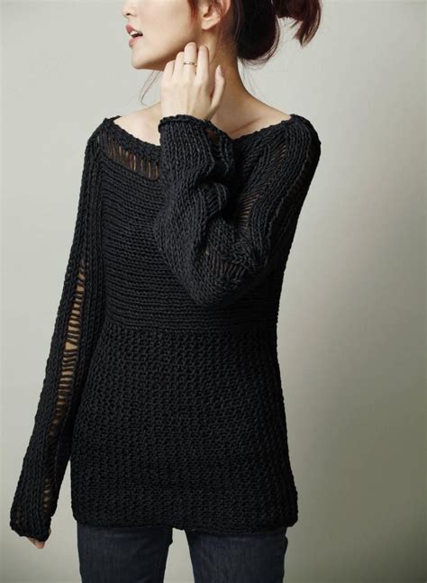 Suéter De Punto Mujer Suéter Eco Algodón De Gran Tamaño Negro Etsy