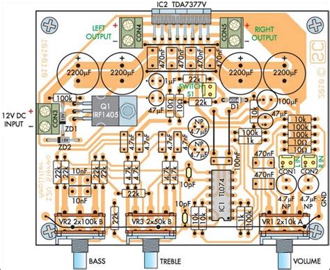 Active stereo tone control circuit include microphone preamplifier. Layout for 20w Stereo Amplifier circuit - Electronic Circuit Collection
