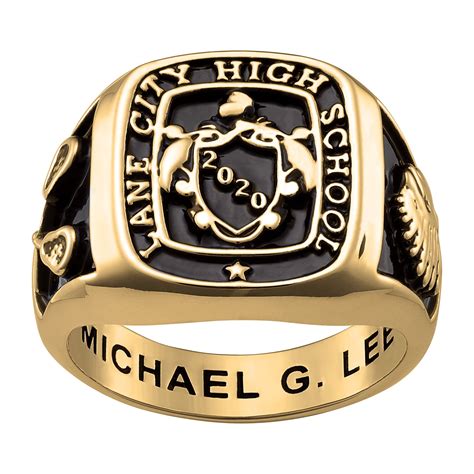 Freestyle Class Rings Personalized Mens Yellow Celebrium Crest