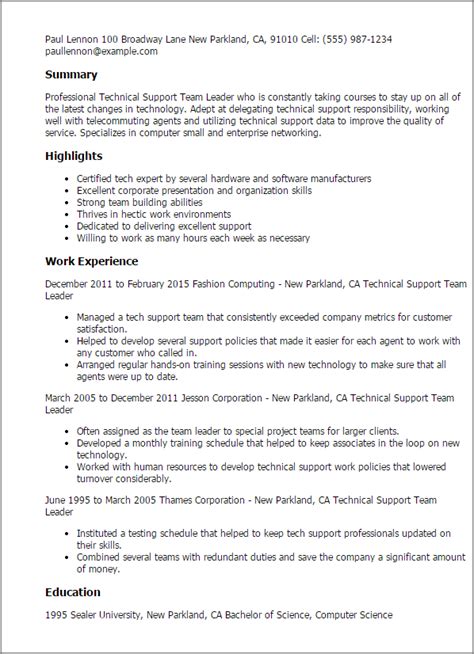Looking for a team lead position? Professional Technical Support Team Leader Templates to ...