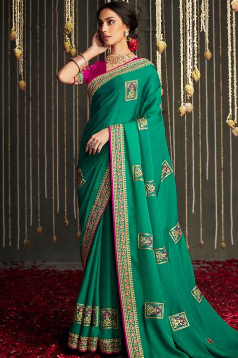 Buy Green Soft Silk Embroidered Saree Online Like A Diva
