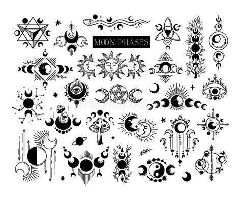 Mystical Floral Moon Phases Isolated Clip Arts Bundle Celestial