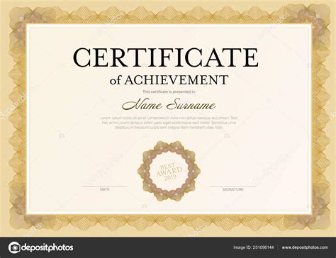Modern Certificate Achievement Template Place Your Content Golden