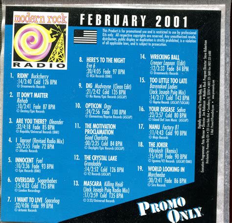 Promo Only Modern Rock Radio February 2001 Promo Cd Compilation
