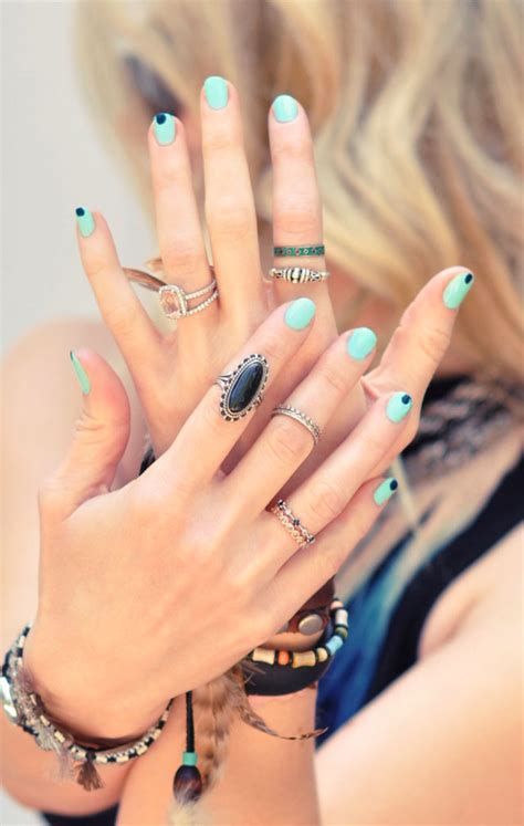 Easy Bohemian Mint Nails With Teal Accents Love Maegan