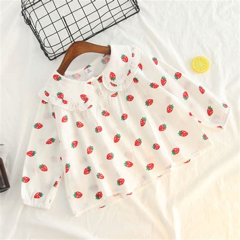 Girls Blouses Cute Strawberrybirds Printed Tops New Springandautumn Baby