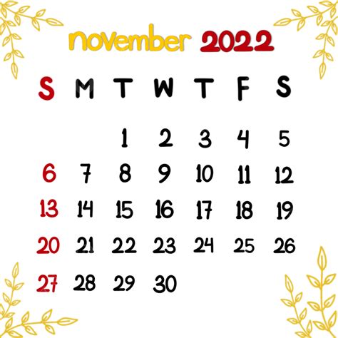 November Calendar Png Transparent Calendar November 2022 With Gold