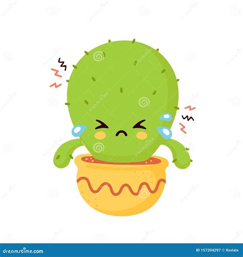 Cute Sad Cry Dried Cactus Vector Stock Vector Illustration Of Funny