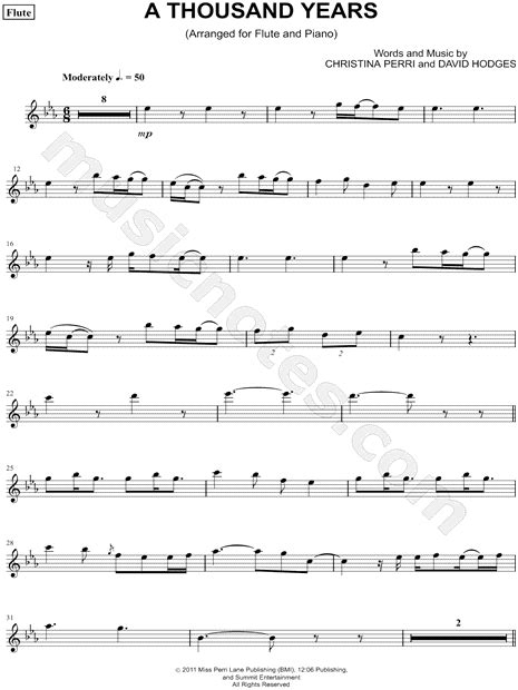 Christina Perri A Thousand Years Flute Sheet Music Flute Solo In