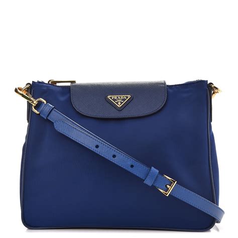 Prada Tessuto Nylon Saffiano Crossbody Bag Blueette 304148