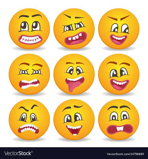 Funny Smileys Faces Isolated Icon Set Royalty Free Vector