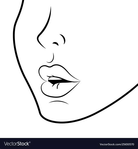 Face Profile With Sexy Lips Black And White Vector Image