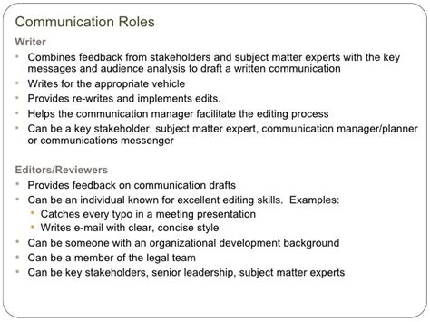 Effective Communications Tool Kit Communication Roles