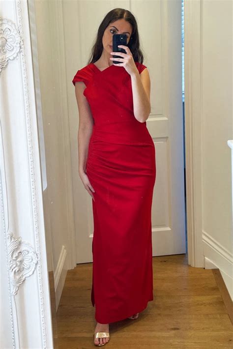Maxi Asymmetric Ruched Dress Red Sale From Yumi Uk