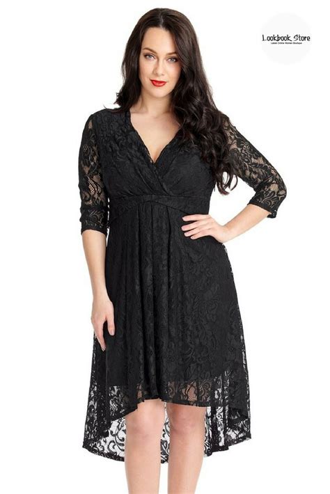 plus style wear this plus size black lace overlay high low surplice skater dress with your