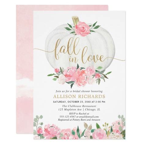 Pumpkin Pink Gold Fall In Love Bridal Shower Invitation