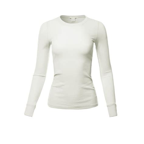 a2y a2y women s basic solid fitted long sleeve crew neck thermal top shirt white l walmart