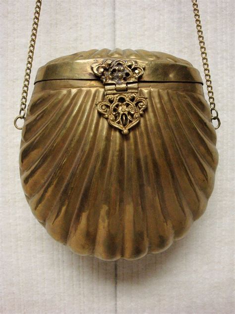 Vintage Brass Clam Shell Evening Bag Shoulder Bag Handbag Purse