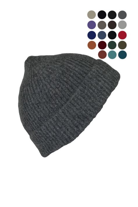 Scottish Lambs Wool Ribbed Beanie Hat In A Wide Range Of Colours The