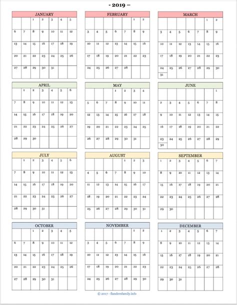 2019 Year At A Glance Calendars And Habit Trackers