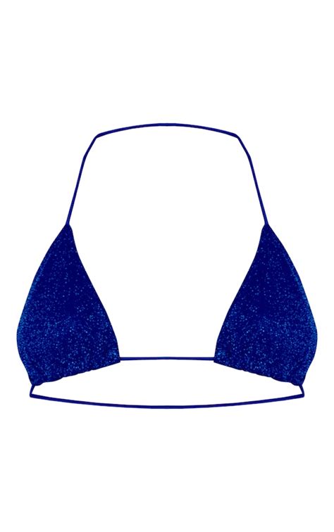 Cobalt Triangle Glitter Bikini Top Swimwear Prettylittlething Ca