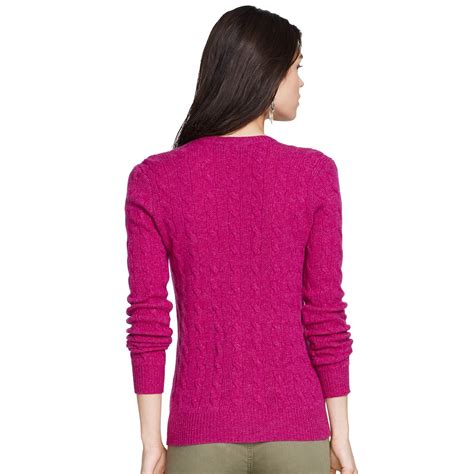 Polo Ralph Lauren Cable Knit V Neck Sweater In Purple Lyst