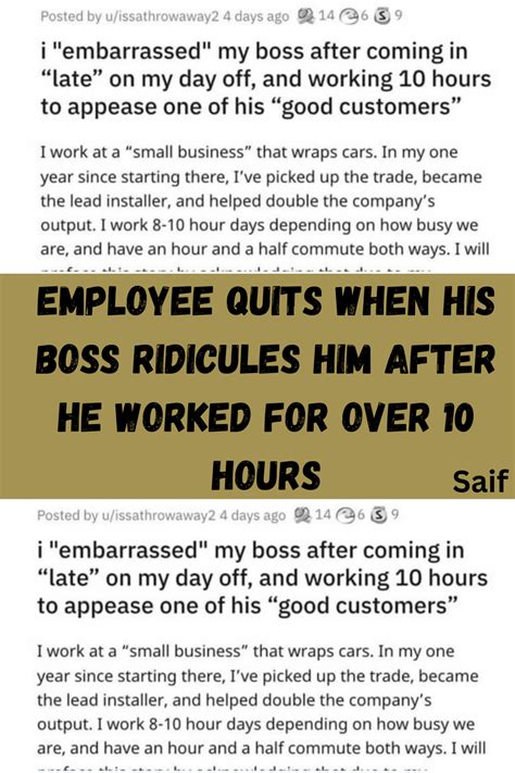Employee Quits When His Boss Ridicules Him After He Worked For Over 10 Hours Artofit