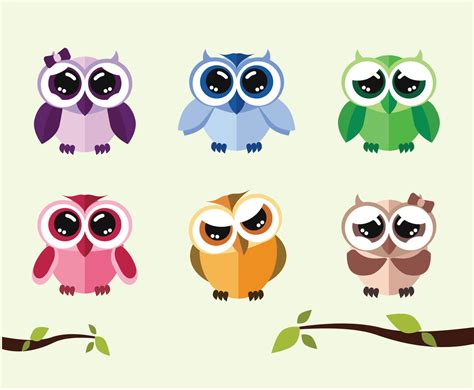 Cute Cartoon Owls Vector Vector Art And Graphics