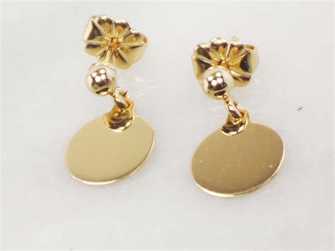 Vintage 14k Gold Disc Earrings 14k Yellow Gold Earrings Circle Dangle