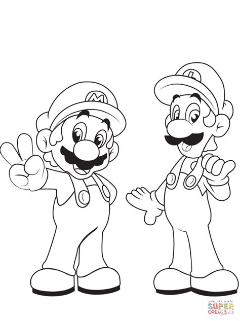 Luigi with Mario coloring page | Free Printable Coloring Pages