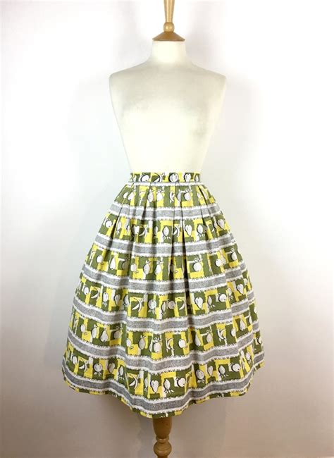 Vintage 1950s Skirt 50s Barkcloth Fruit Pattern Swing Skirt Etsy