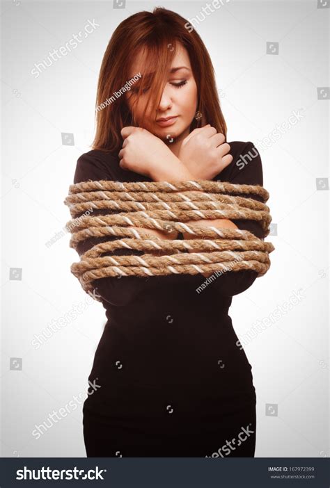 Brunette Hostage Captive Woman Bound Rope Stock Photo Shutterstock